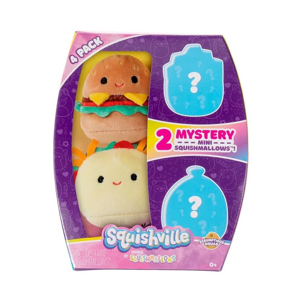 Squishmallows Squishville  - Scrumptious Squad - Mystery 4-Pack - Mini Plush Set